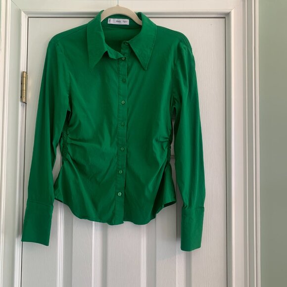 Green Medium Button Up Long Sleeve MNG Blouse - Picture 3 of 6